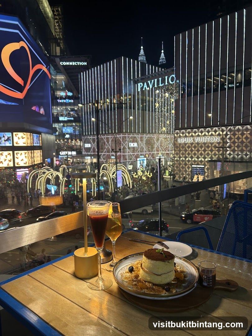 Dessert and Drinks at a Rooftop Restaurant