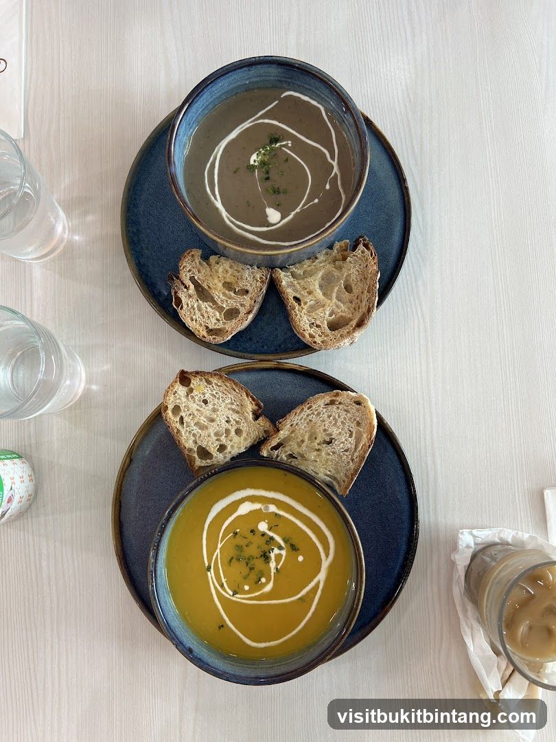 Two Bowls of Soup with Bread