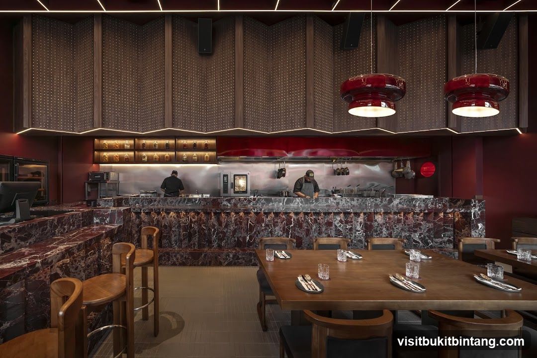 Restaurant Interior with Open Kitchen