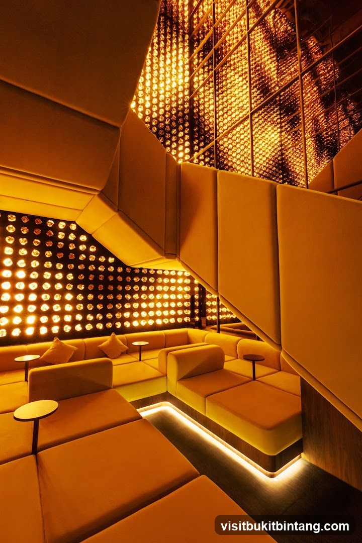 Modern Lounge with Yellow Seating and Dramatic Lighting