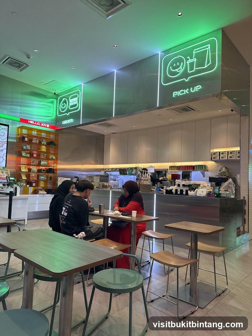 Modern Cafe Interior with Neon Signage