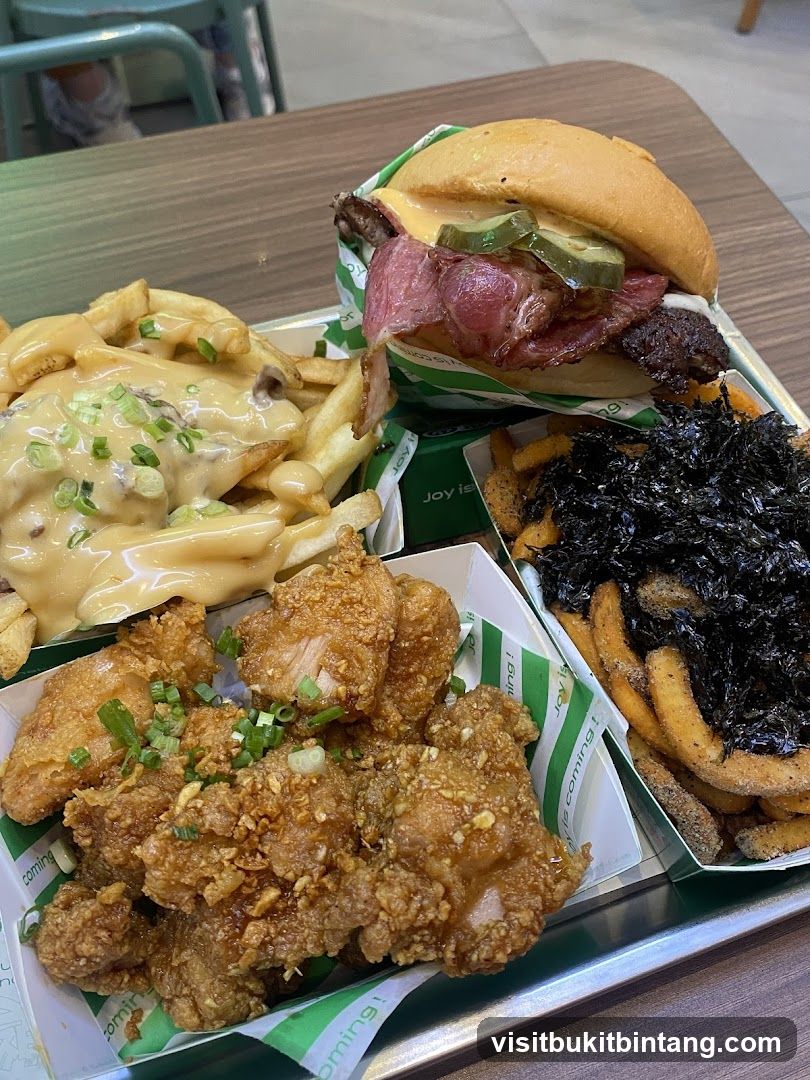 Burger and fried chicken meal