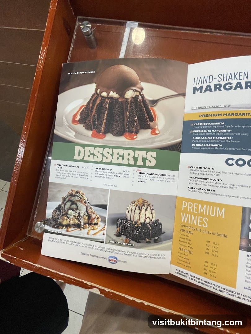 Desserts and Drinks Menu