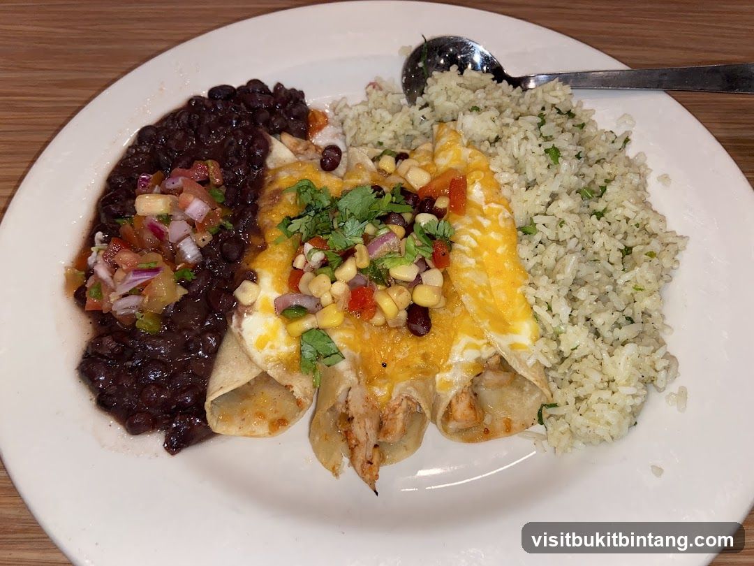 Chicken Enchiladas with Rice and Beans