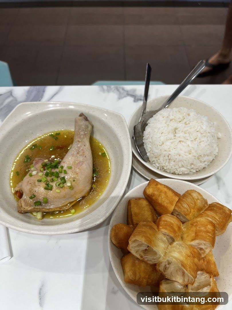 Chicken dish with rice and fried dough sticks