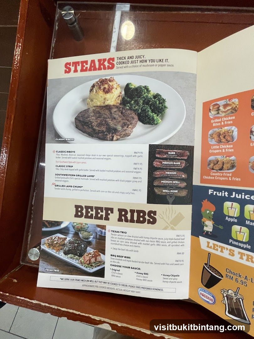 Steaks and Beef Ribs Menu