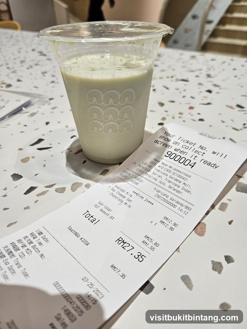 Avocado Milk Drink and Receipt