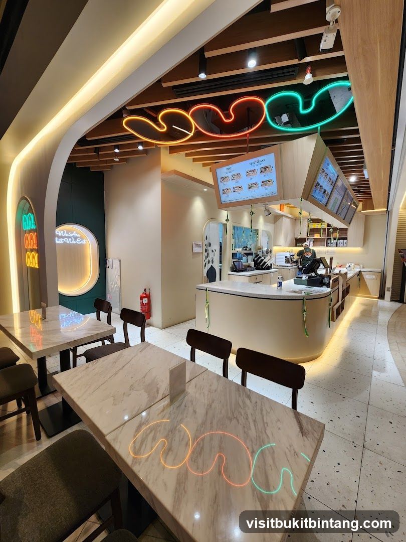 Modern Cafe Interior with Neon Accents