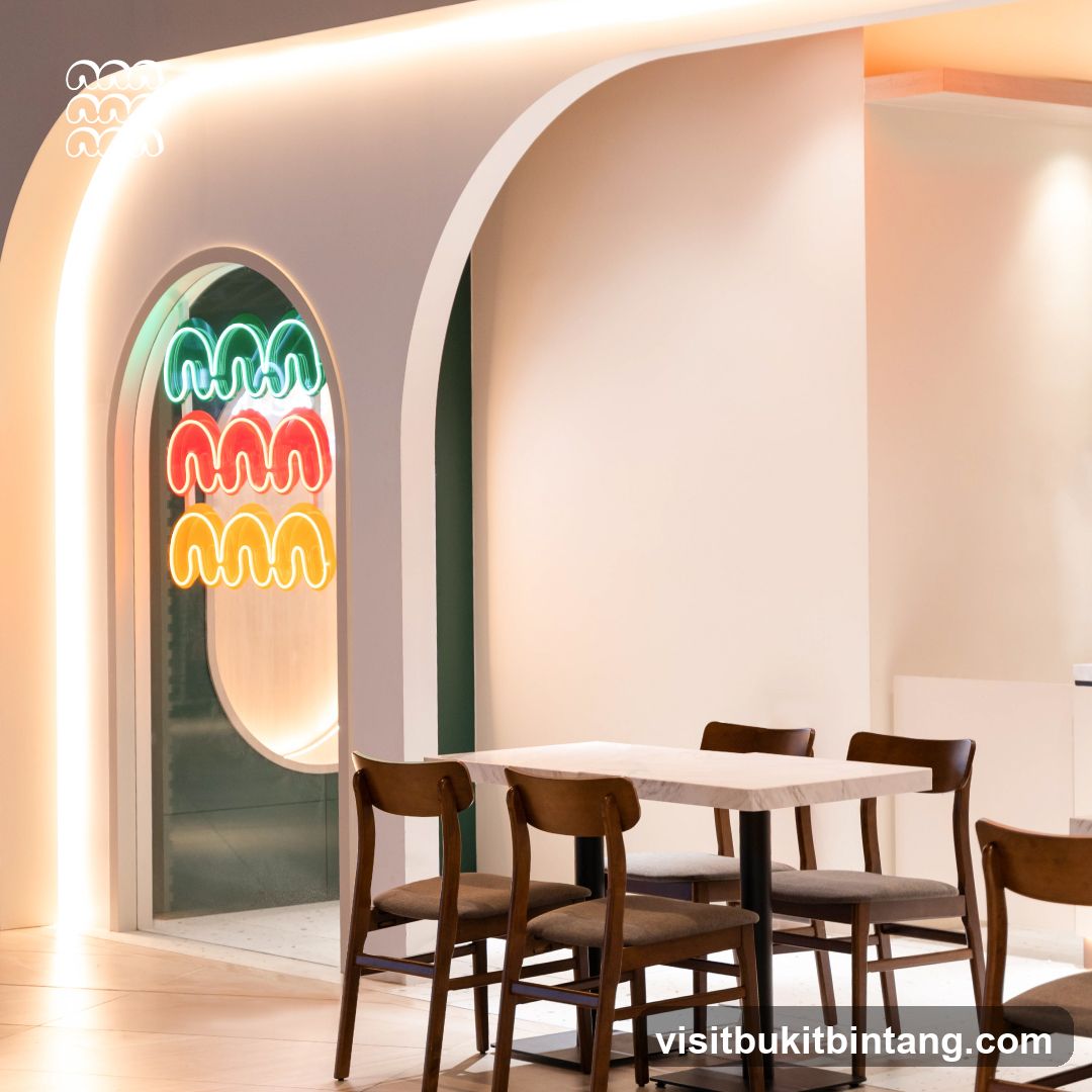Modern Cafe Interior with Neon Signage