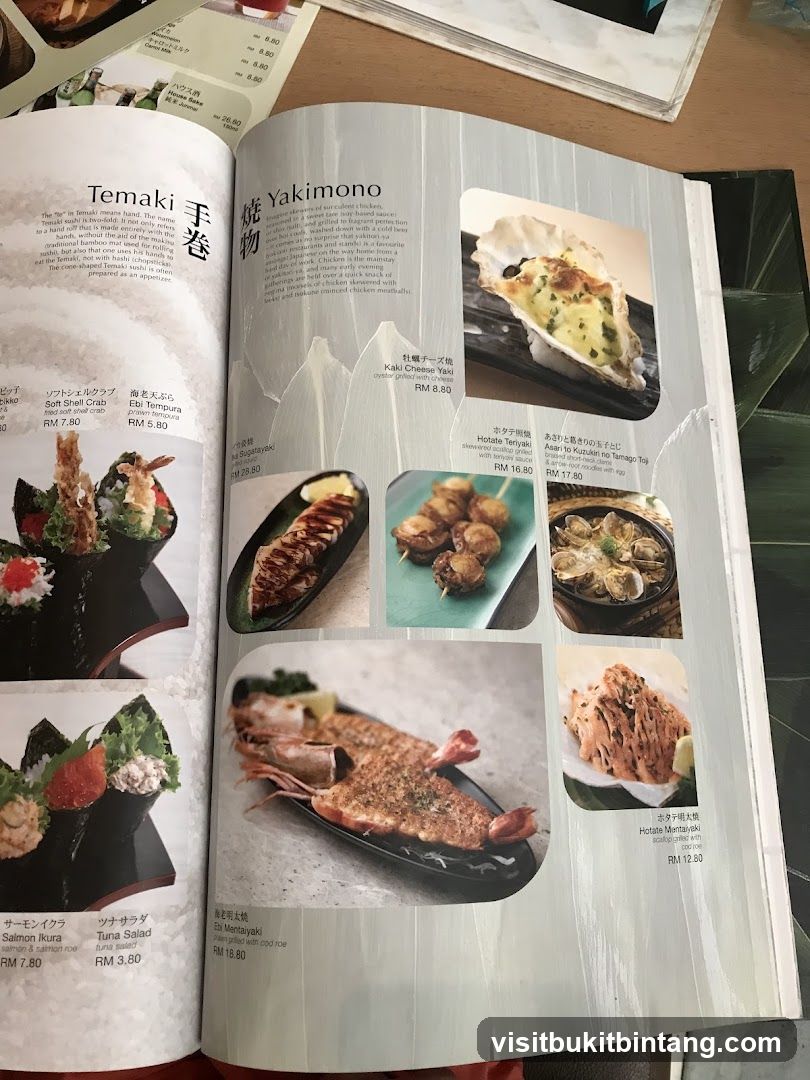 Yakimono and Temaki Menu
