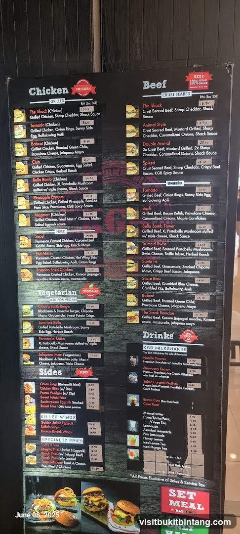 KGB Burgers Menu