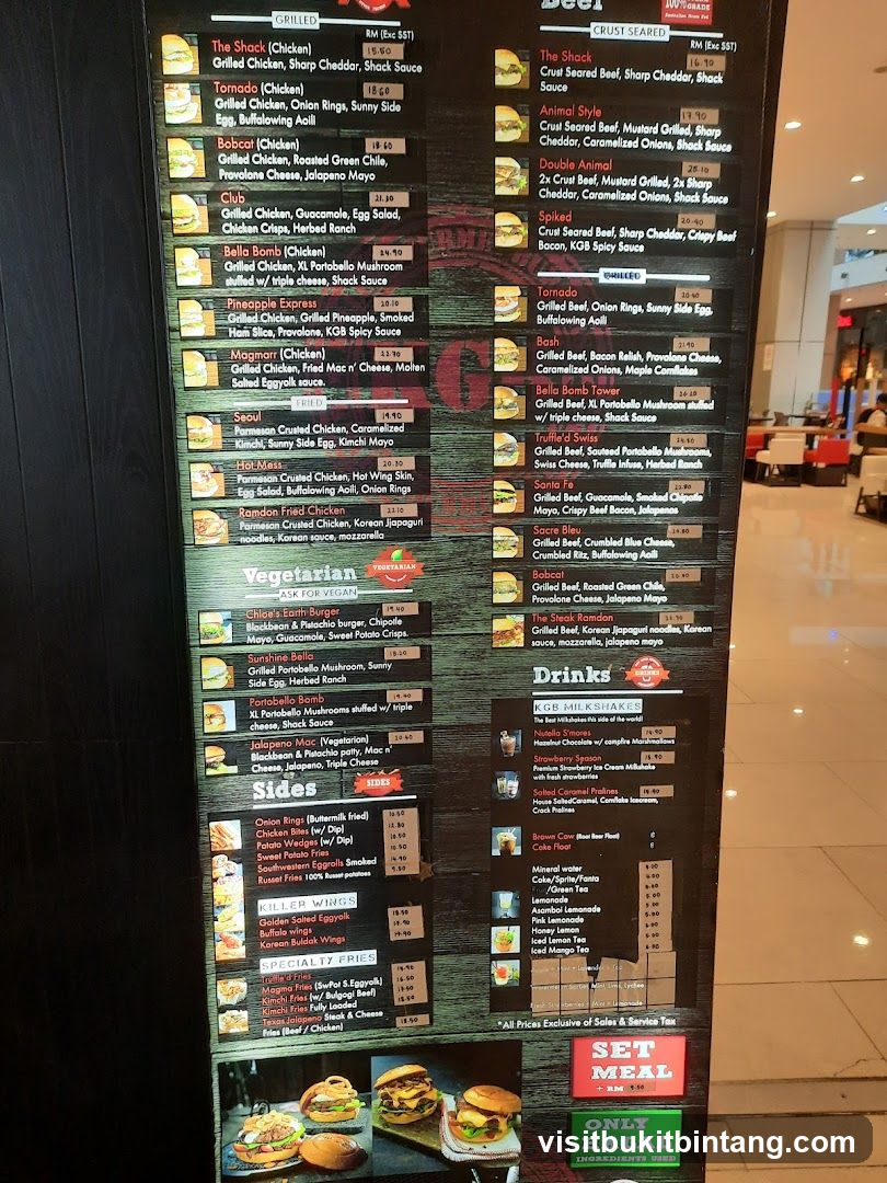 KGB Burgers Menu