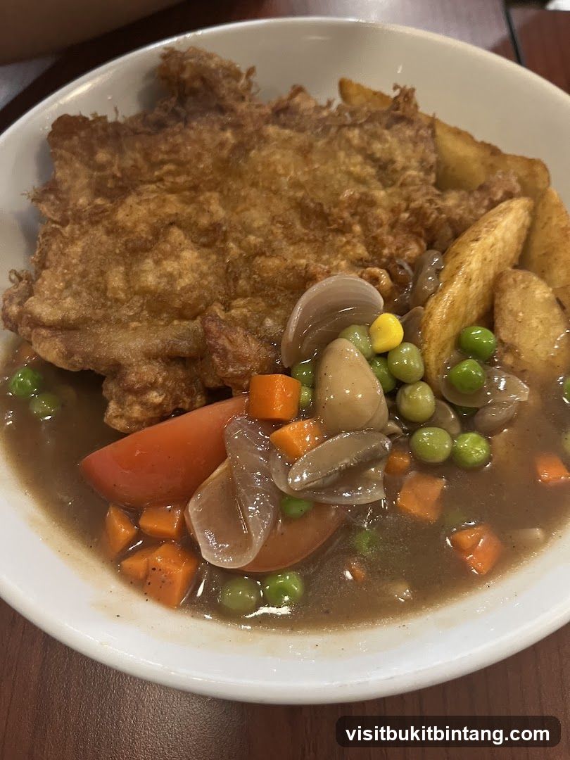 Fried Chicken with Vegetables and Gravy