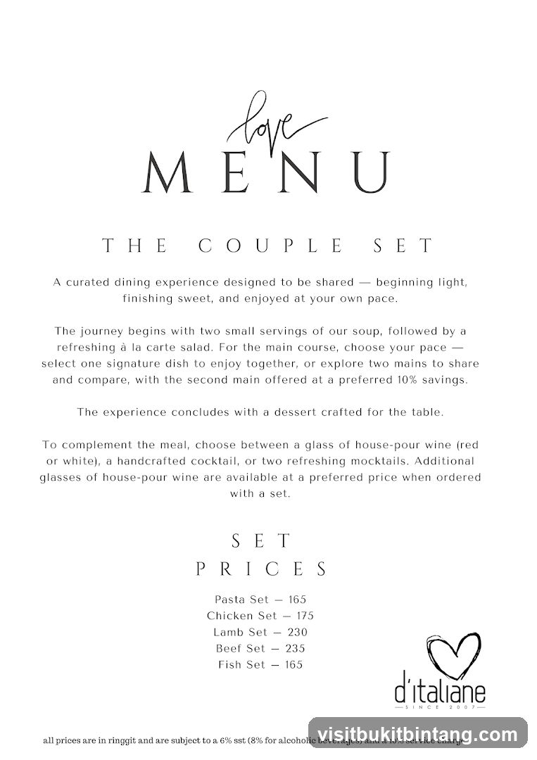 The Couple Set Menu