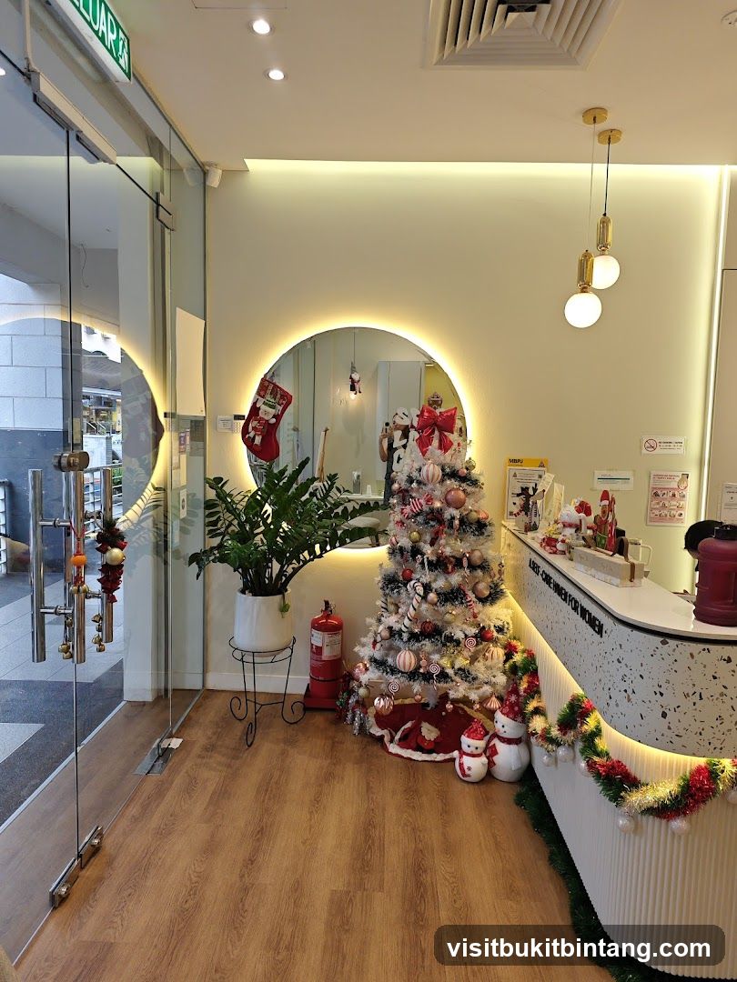 Christmas decorations at a reception area
