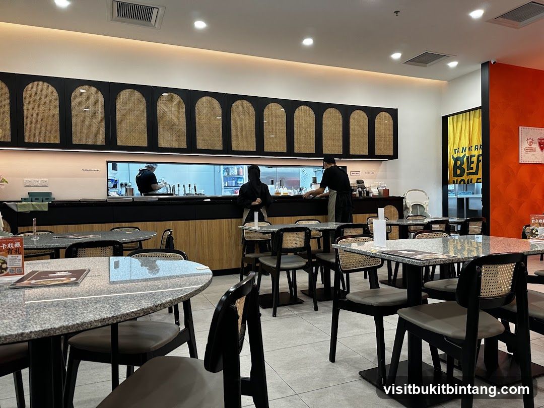 Restaurant Interior with Kitchen View