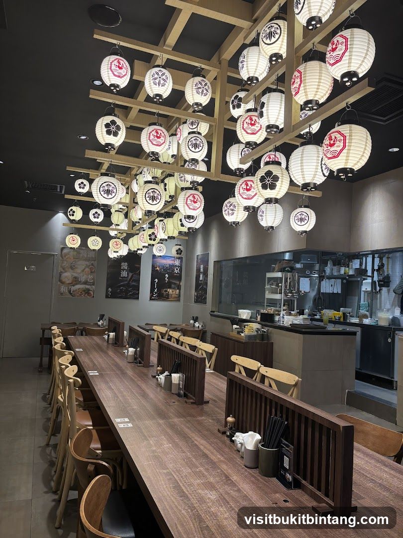 Restaurant Interior with Lanterns and Long Table