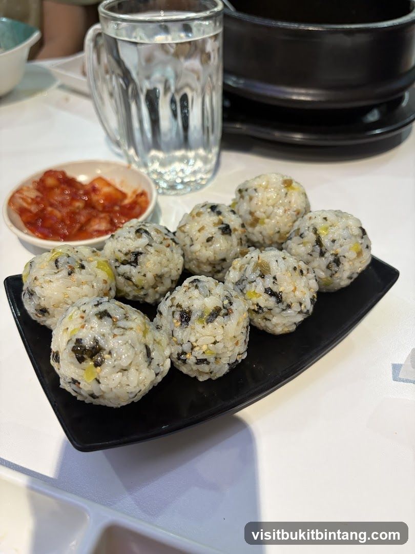 Rice Balls with Kimchi and Water