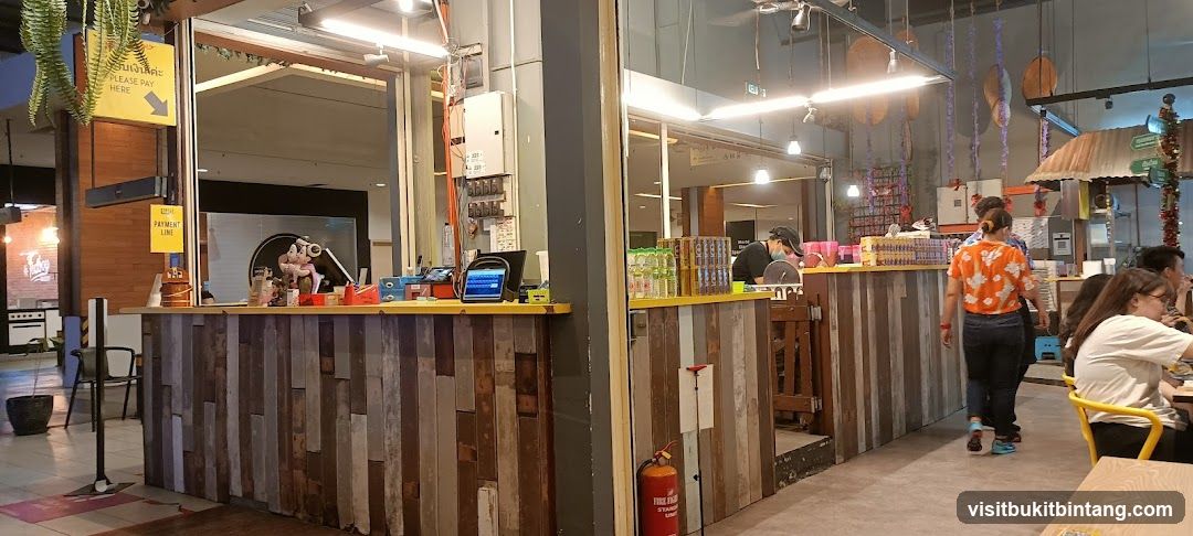 Food stall counter with customers