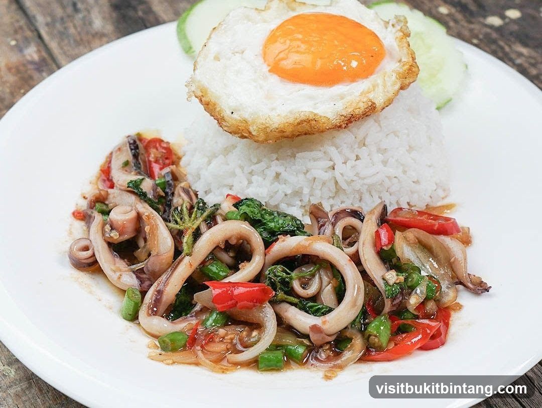 Squid Stir-fry with Rice and Fried Egg