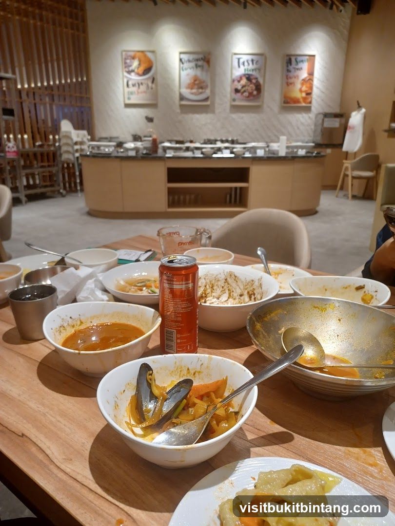 Buffet Dining Area with Leftover Food