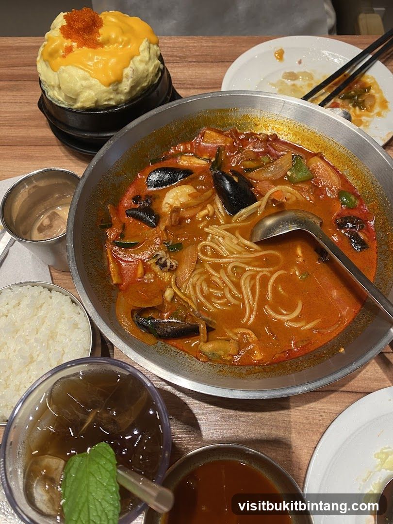 Korean Seafood Noodle Soup and Steamed Egg