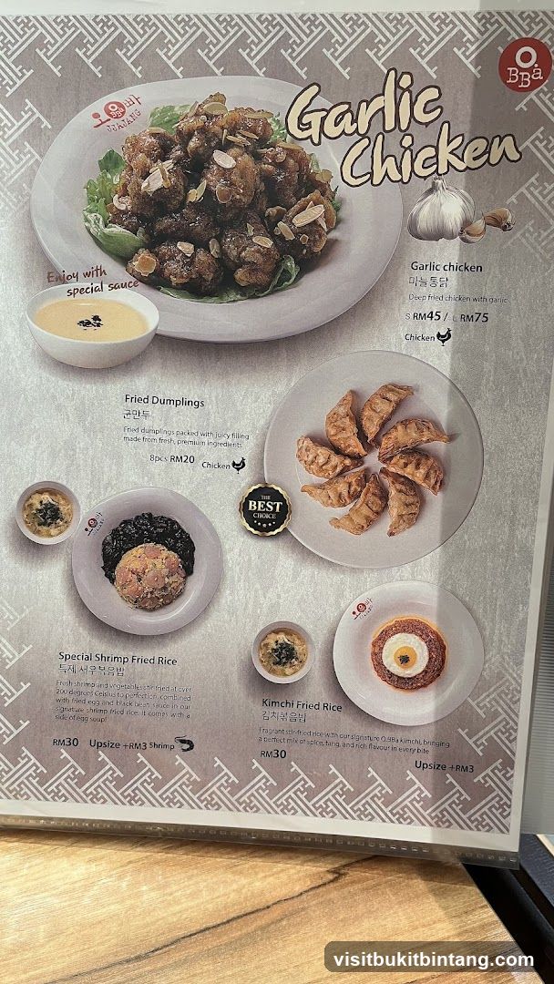 Oppa Garlic Chicken Menu