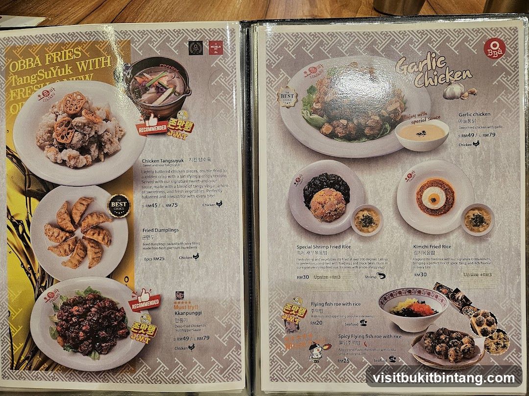 Obba Korean Restaurant Menu