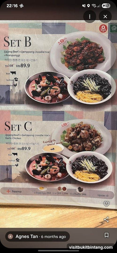 Set B and Set C Menu