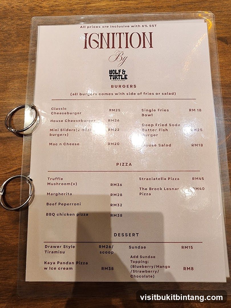 Ignition By Wolf & Turtle Menu