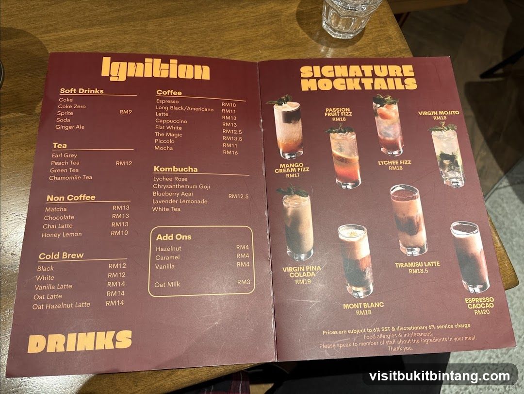Ignition Drinks Menu