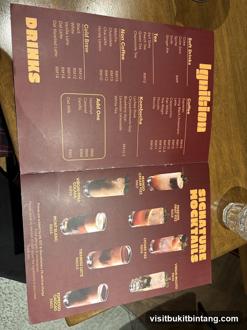 Ignition Drinks Menu