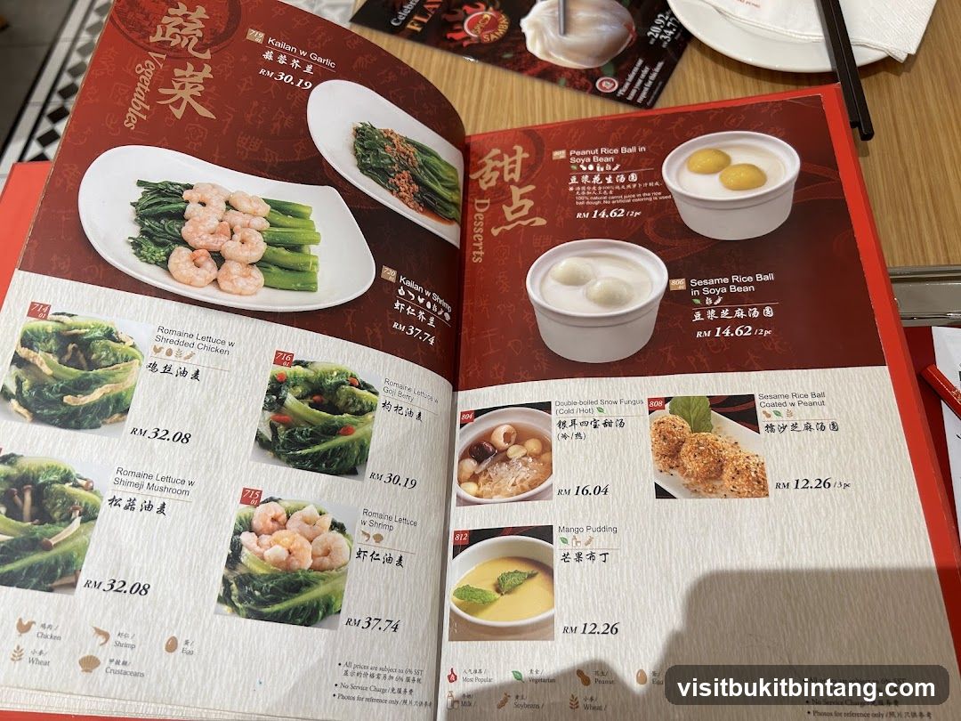 Vegetables and Desserts Menu