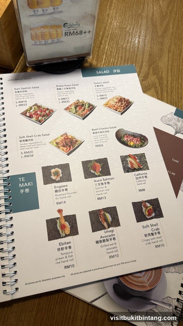Salad and Te Maki Menu