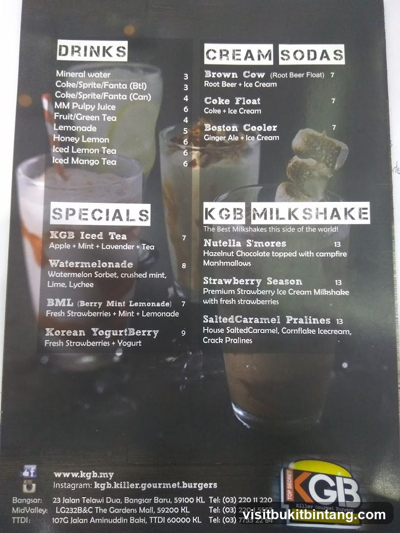 KGB Killer Gourmet Burgers Menu