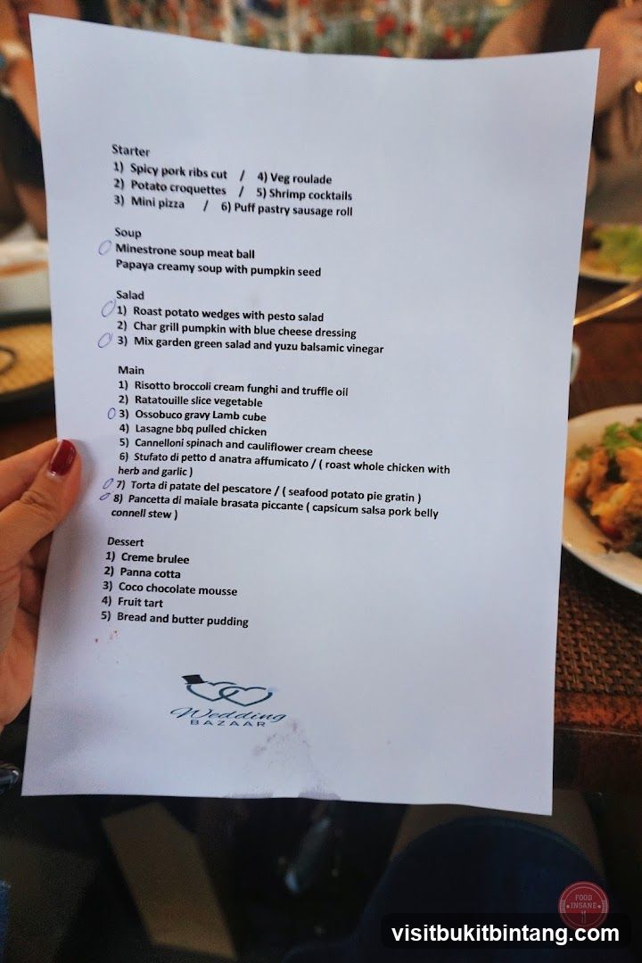 Wedding Bazaar Menu