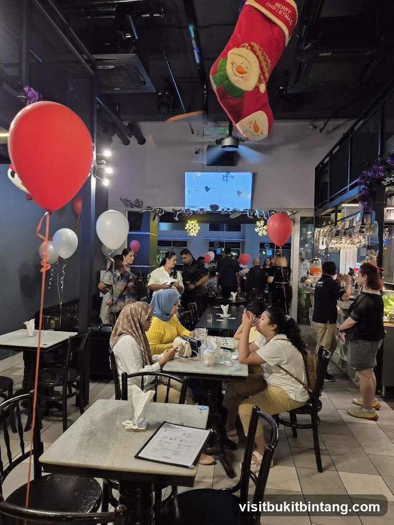 Restaurant interior decorated for Christmas