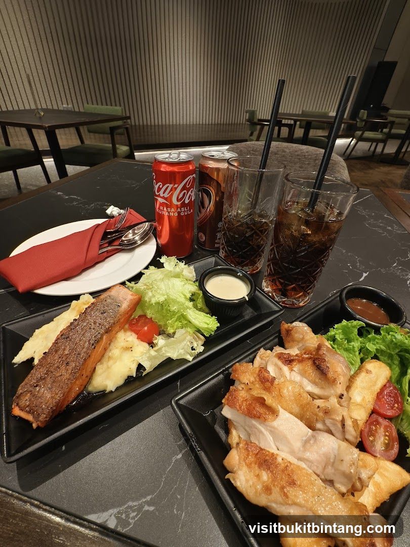 Salmon and Chicken Dinner with Drinks