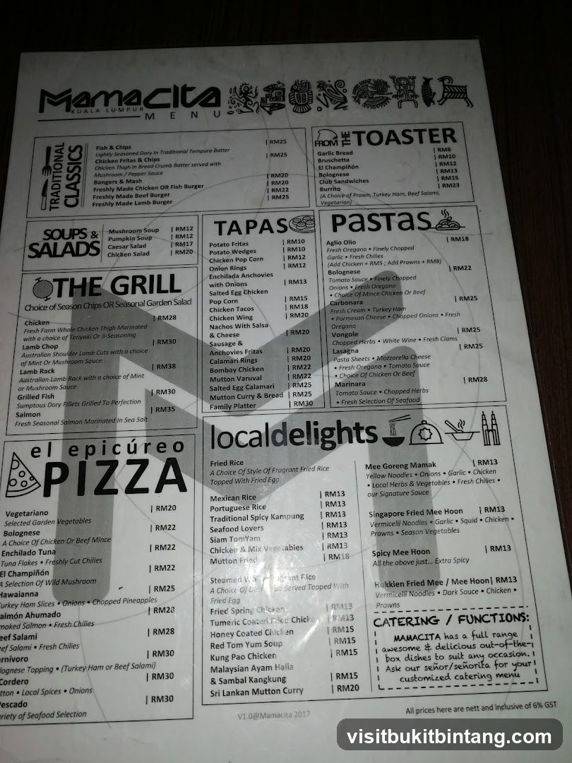 Mamacita Menu