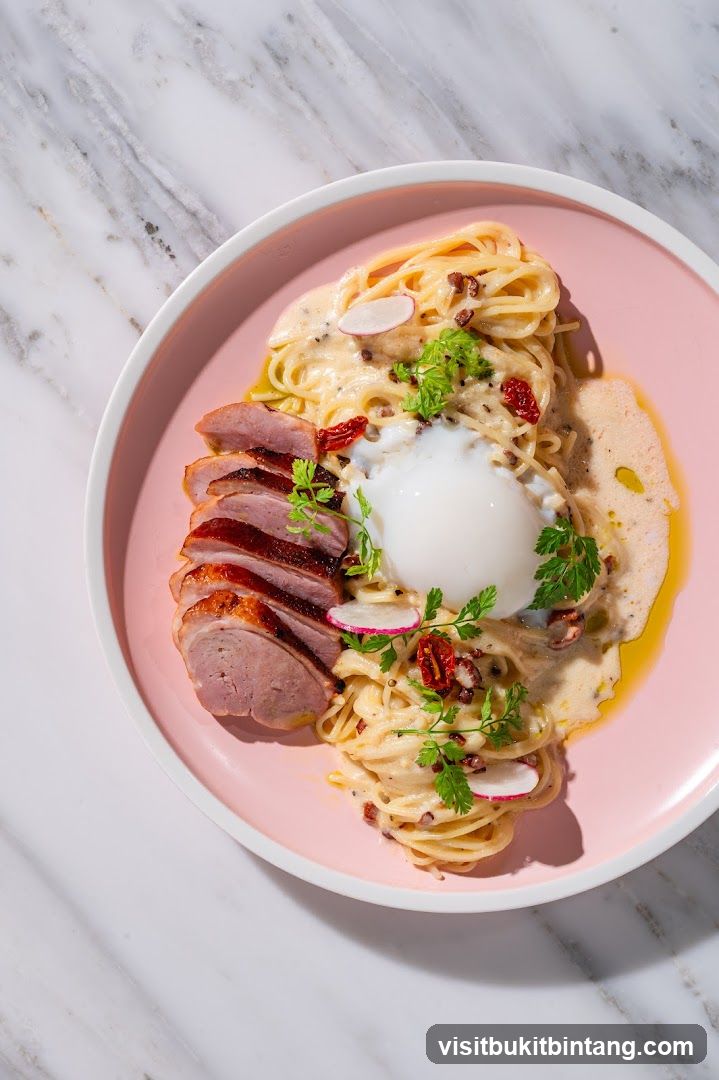 Spaghetti with Duck and Poached Egg