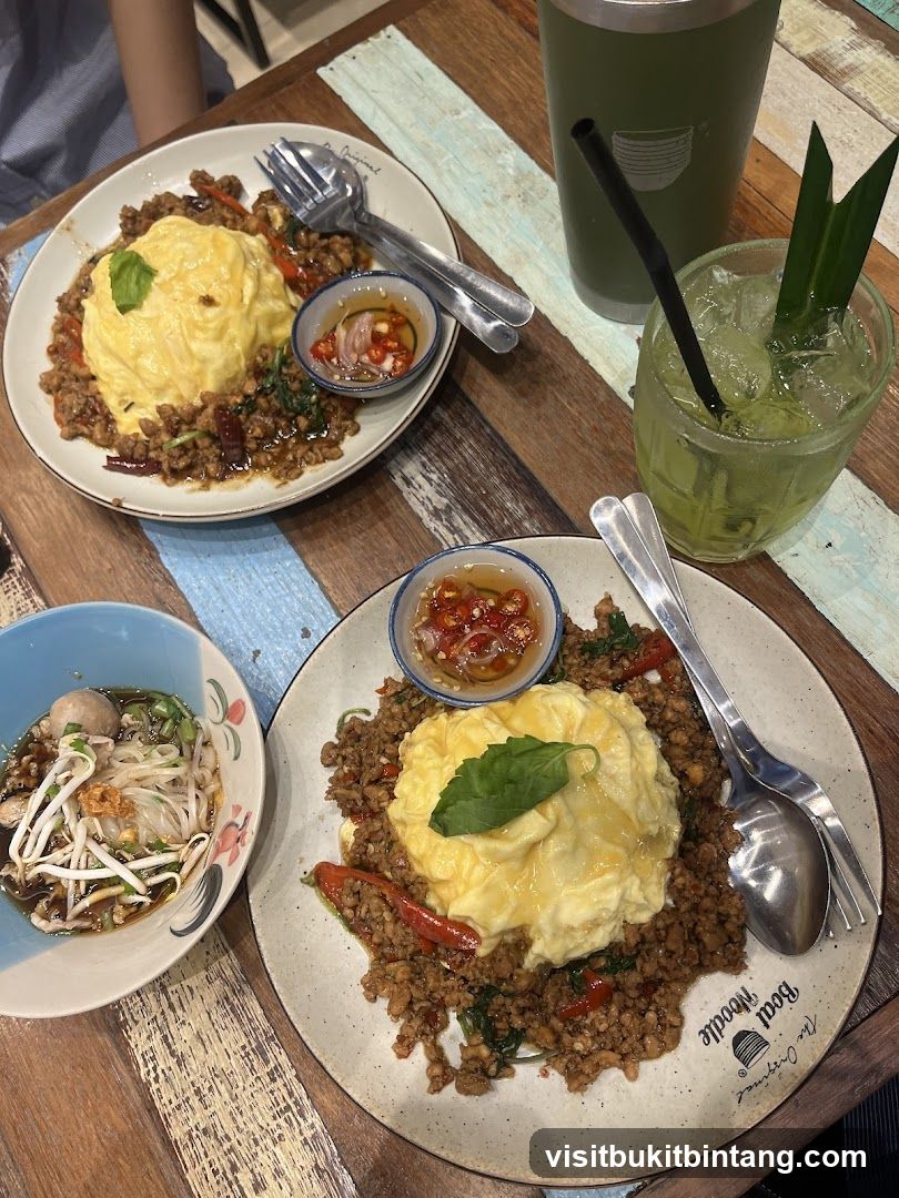 Thai Basil Omelet Rice and Noodle Soup
