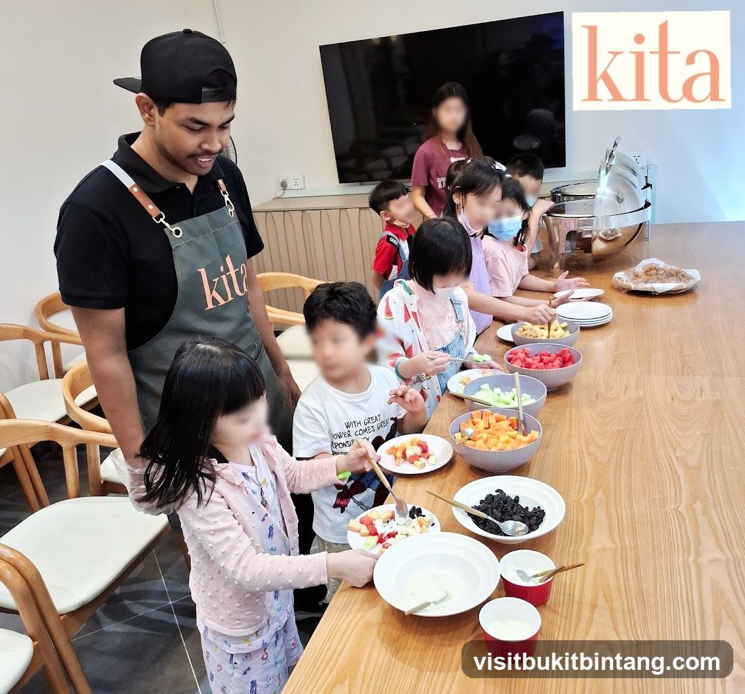 Children preparing fruit salad