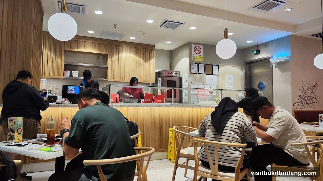 Customers dining in a modern cafe