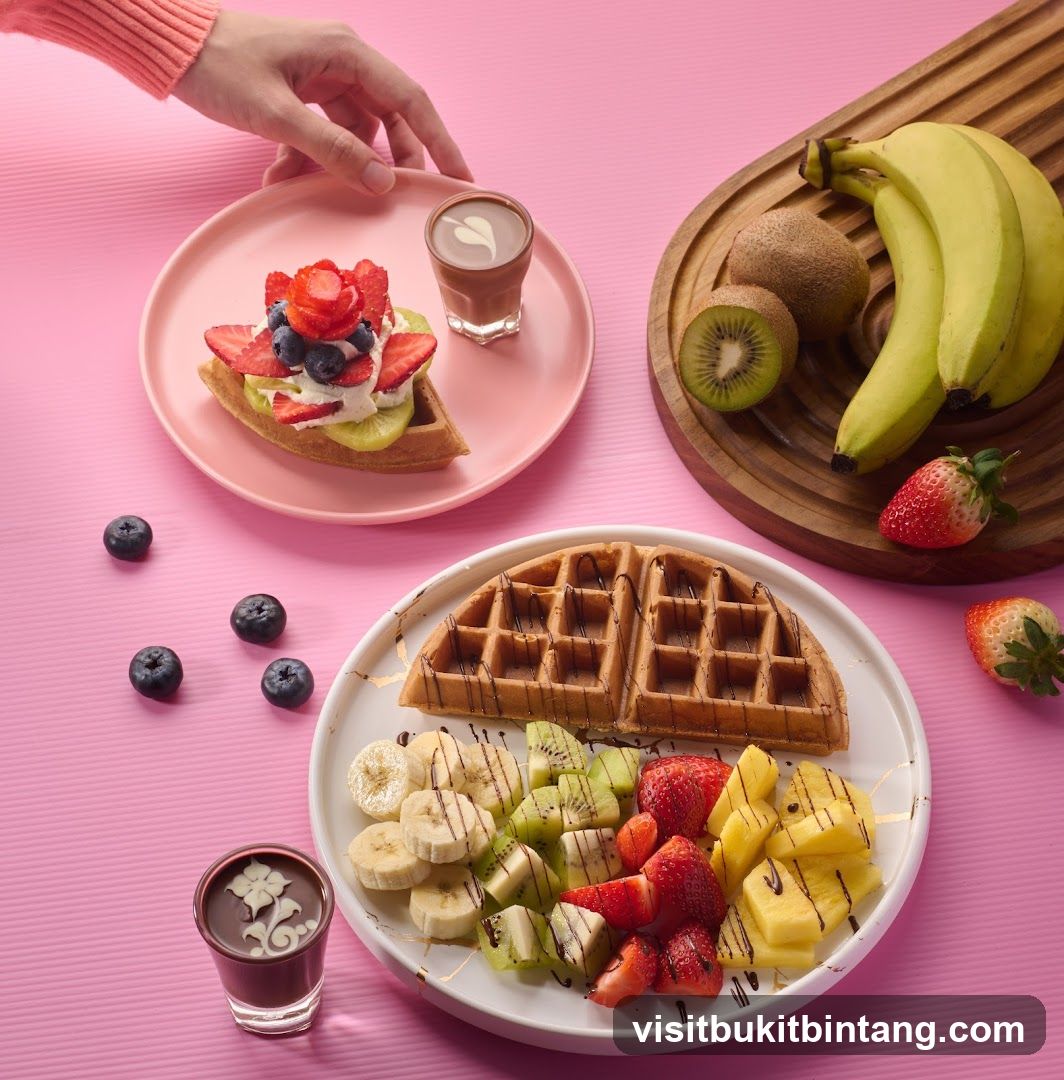 Waffles with Fruit and Chocolate Drinks