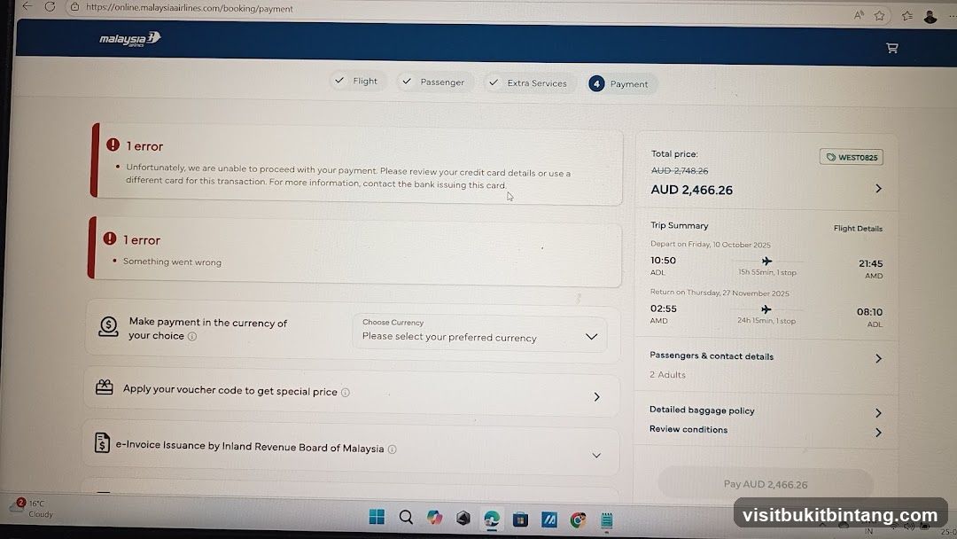Malaysia Airlines Payment Error