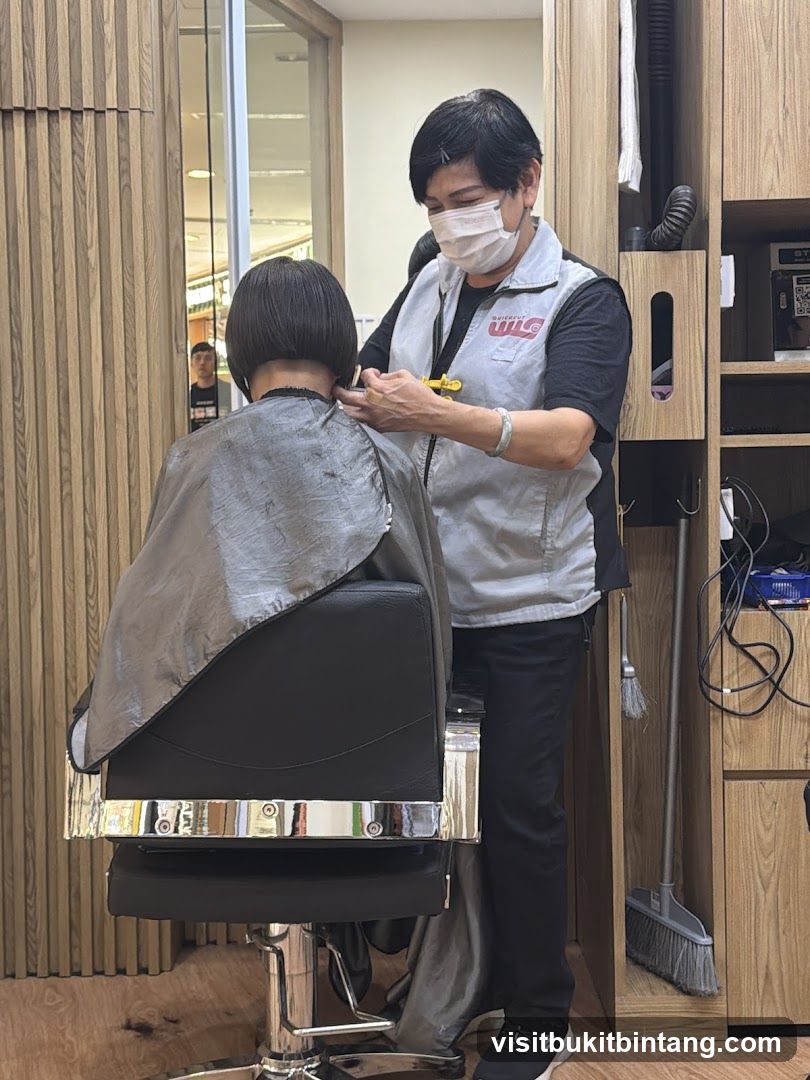 Hairdresser cutting client's hair
