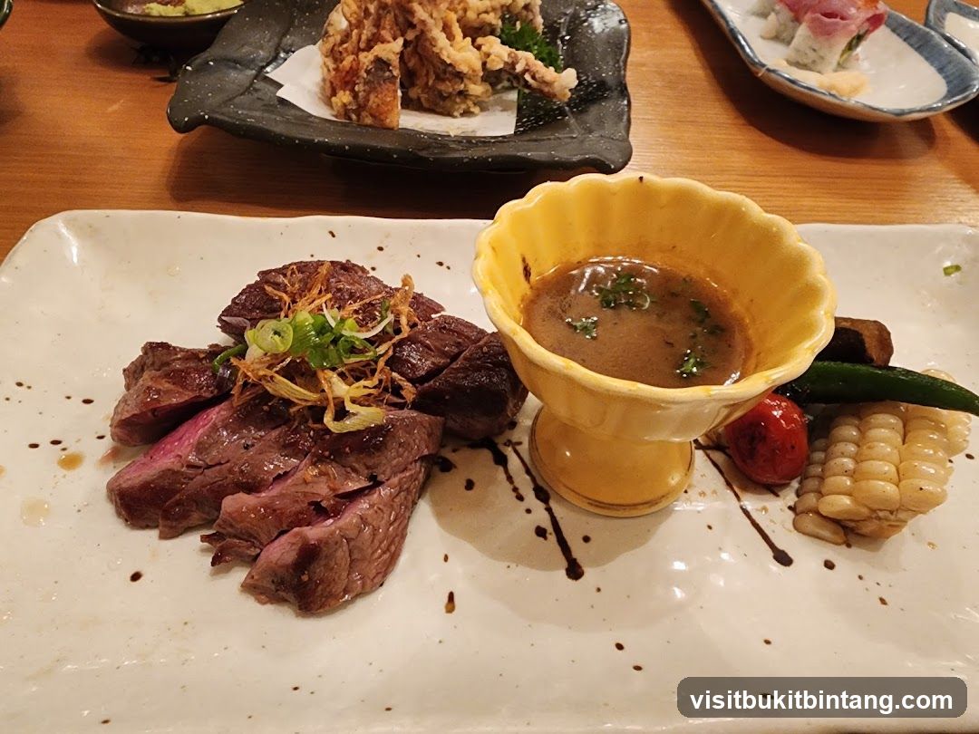 Sliced Steak with Sauce and Vegetables
