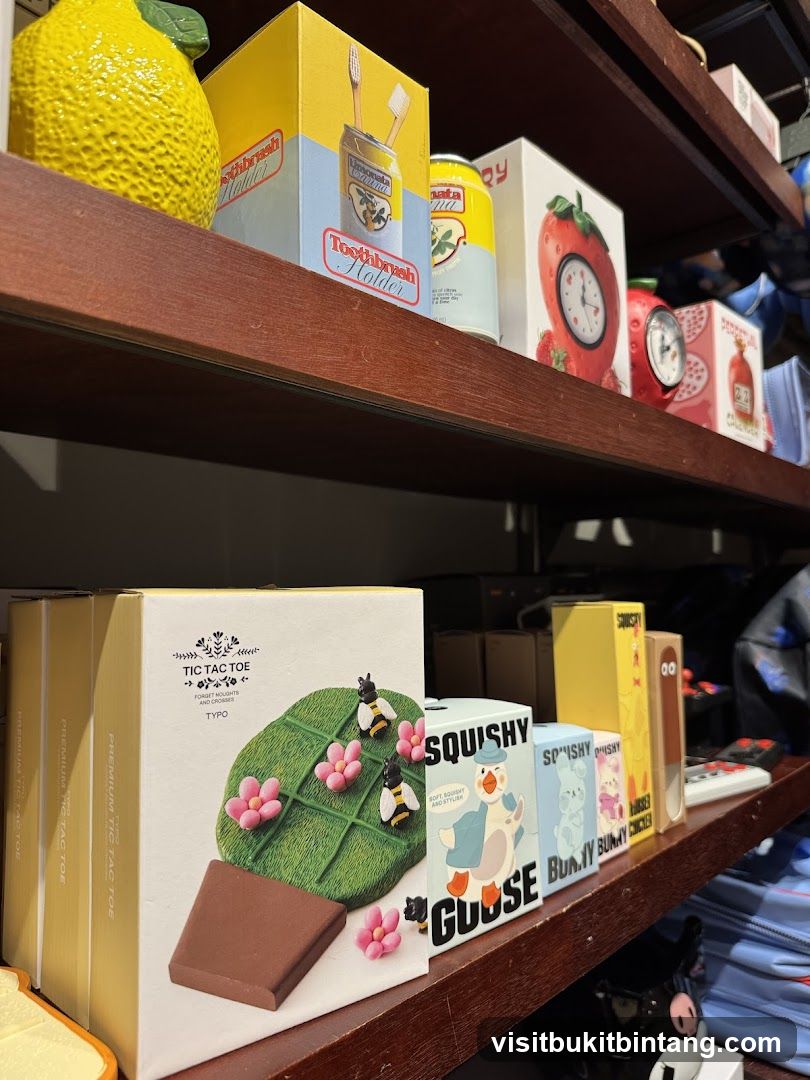 Shelves with novelty items