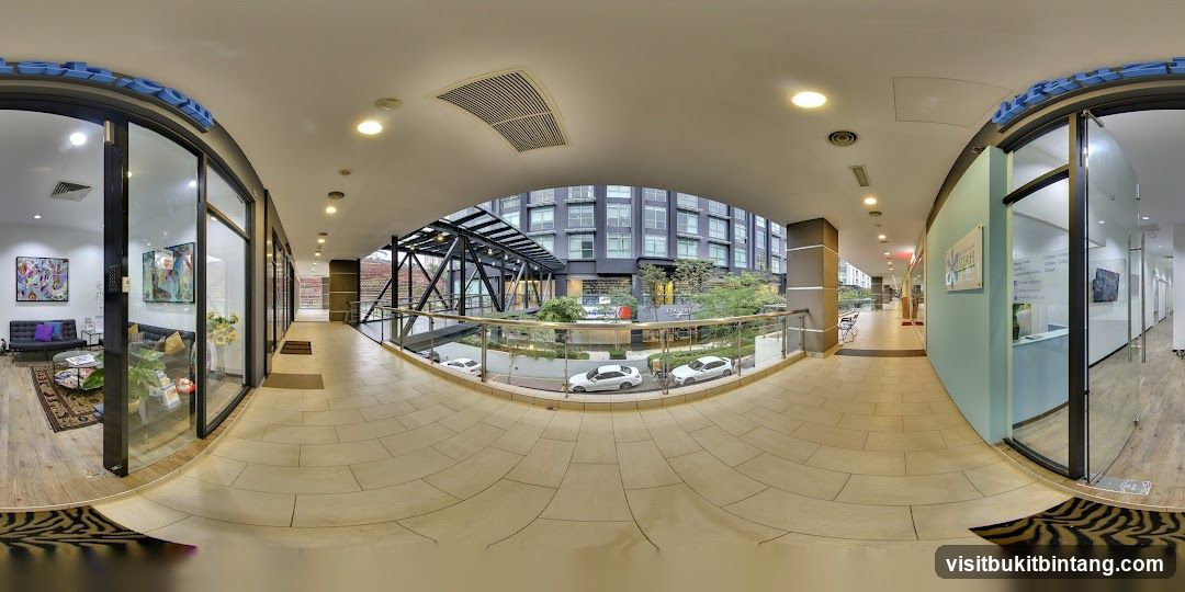 Interior walkway with storefronts