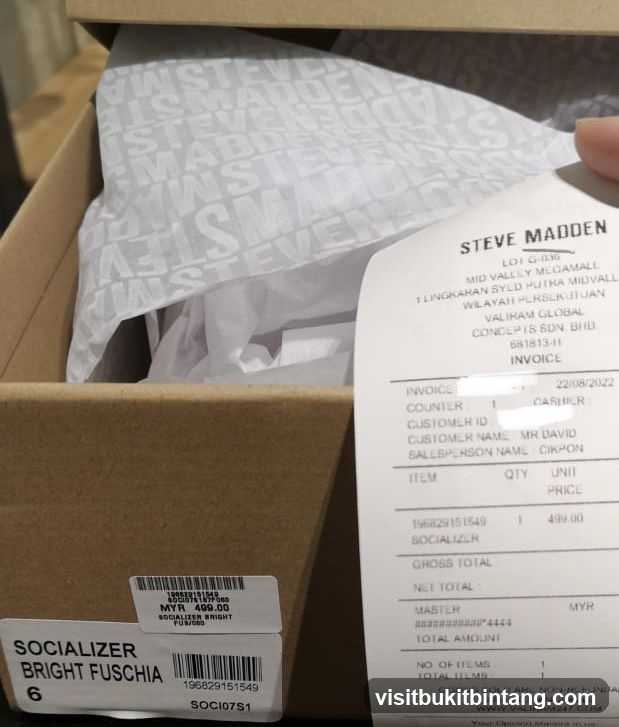 Steve Madden Receipt and Shoe Box